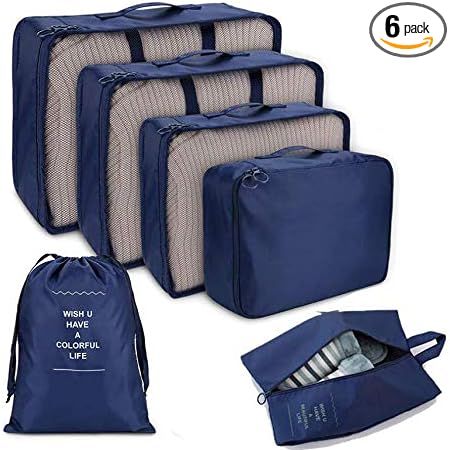 Travel Packing Cube Set of 6 Lightweight Luggage Packing Organizers Bags for Travel Suitcase | Amazon (US)