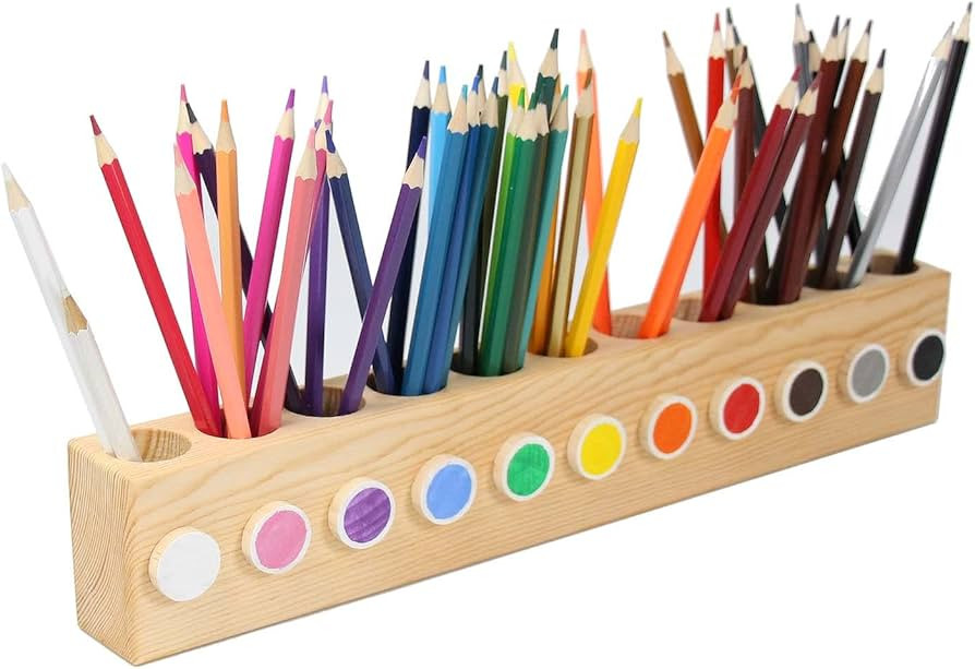 Amazon.com: Ouluhend Wooden Colored Pencil Holder Case Organizer with 11 Holes, Nature Pine Wood ... | Amazon (US)