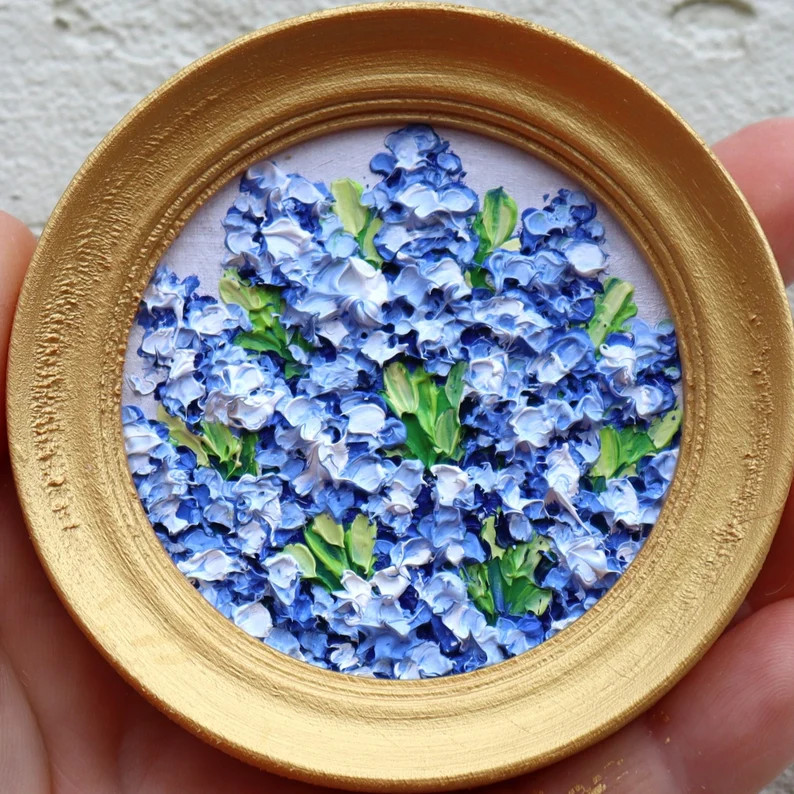 Forget-me-nots Art Mini Original Painting Blue Flowers Small Artwork Round Small Oil Painting Gol... | Etsy (US)
