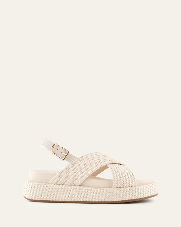 MIKEY FLAT SANDALS OFF WHITE RAFFIA | Jo Mercer (AU)