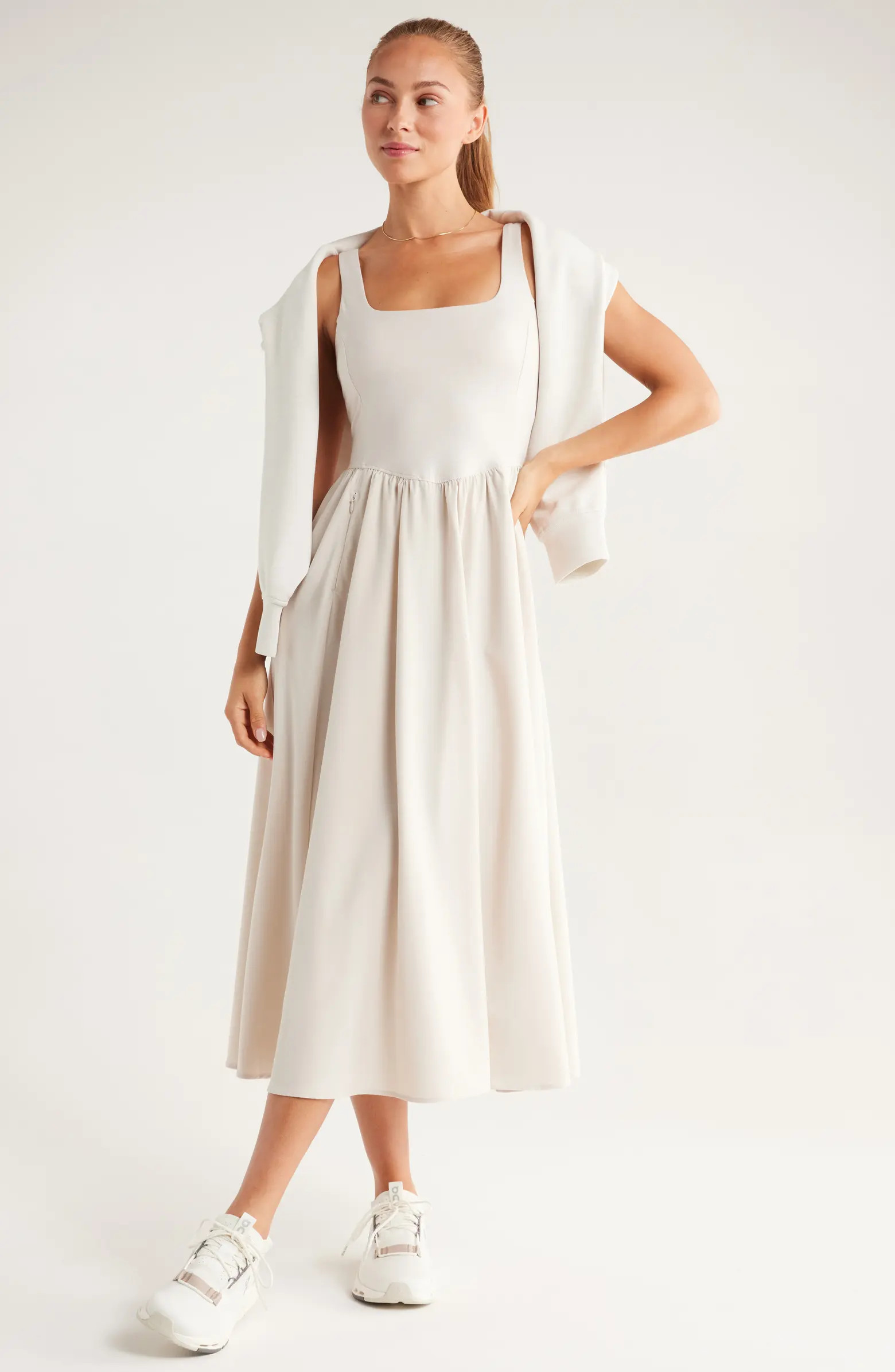 Zella Effortless Square Neck Midi Dress | Nordstrom | Nordstrom