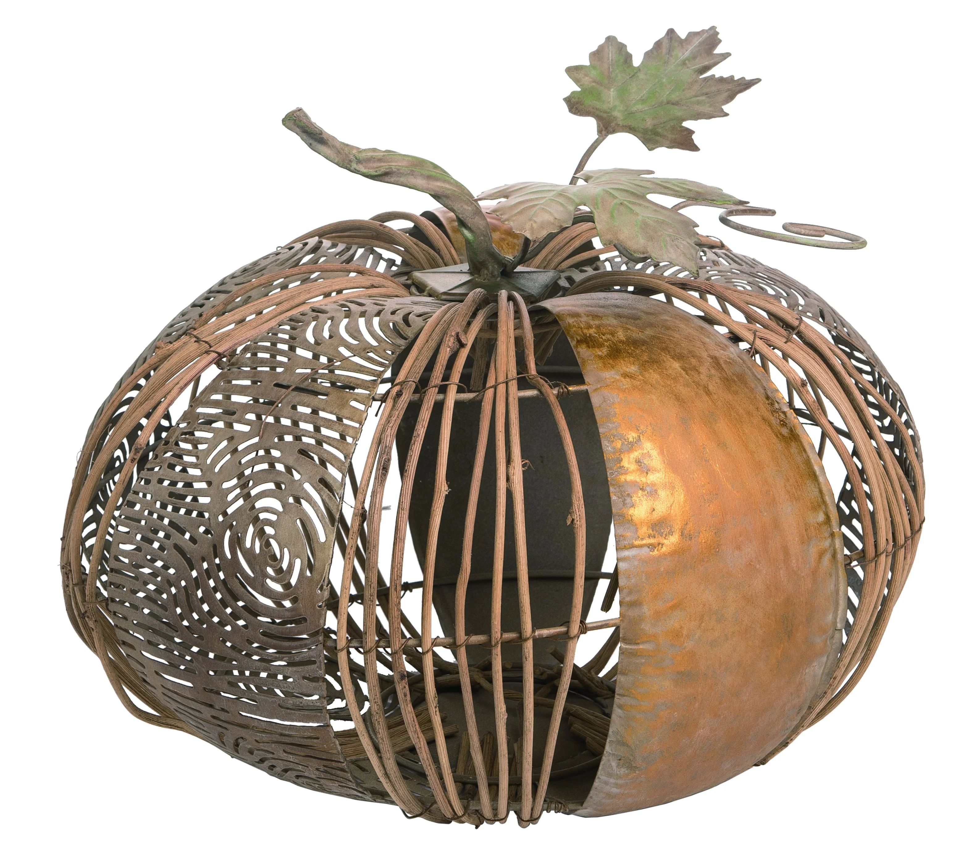 Bradan Metal Small Harvest Natural Material Accent Pumpkin | Wayfair North America