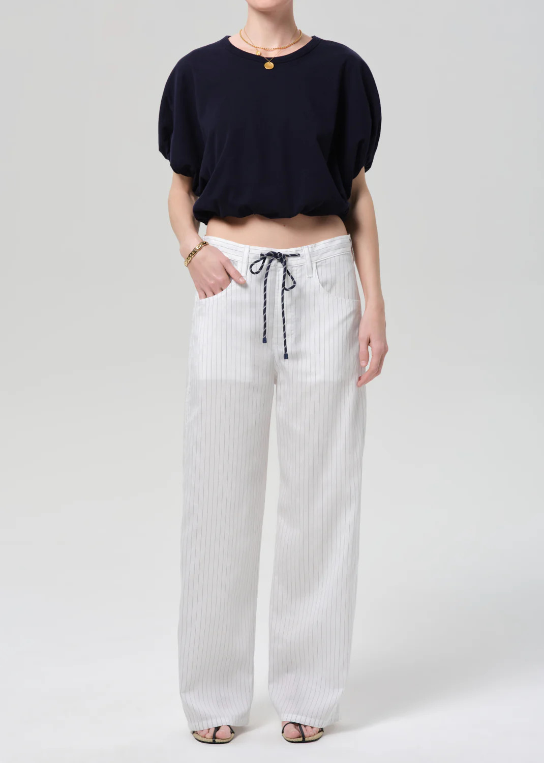 Brynn Drawstring Trouser in Black Pinstripe | Citizens of Humanity