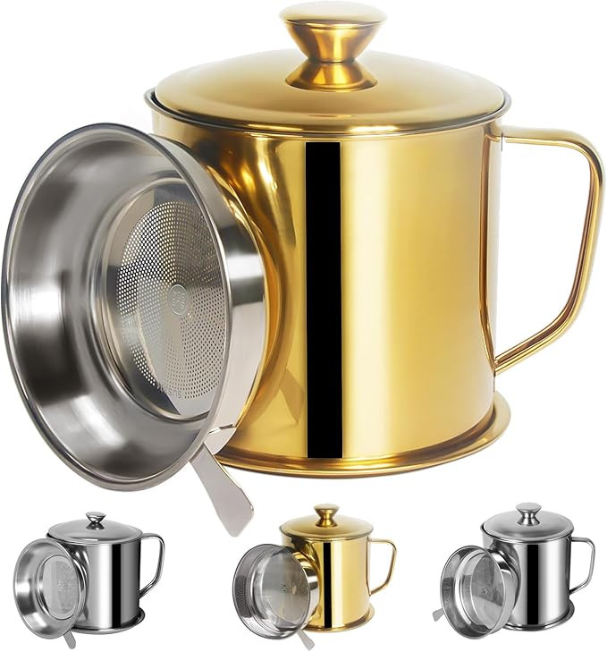 Tellshun Bacon Grease Container with Strainer 1.25 L / 42 oz Kitchen Catcher Food-grade Stainless... | Amazon (US)