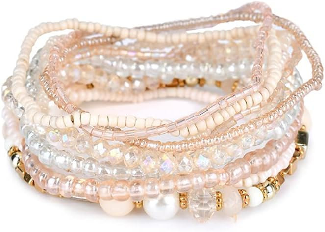 COLORFUL BLING Handmade Bohemian Multilayer Stackable Seed Beaded Bracelets for Women Bohemian St... | Amazon (US)