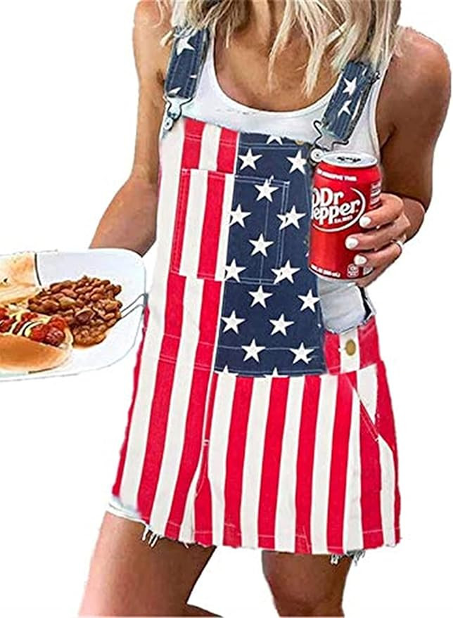 SOLILOQUY Women American Flag Overall Dress Adjustable Strap Denim Bib Dress Suspender Skirt with... | Amazon (US)