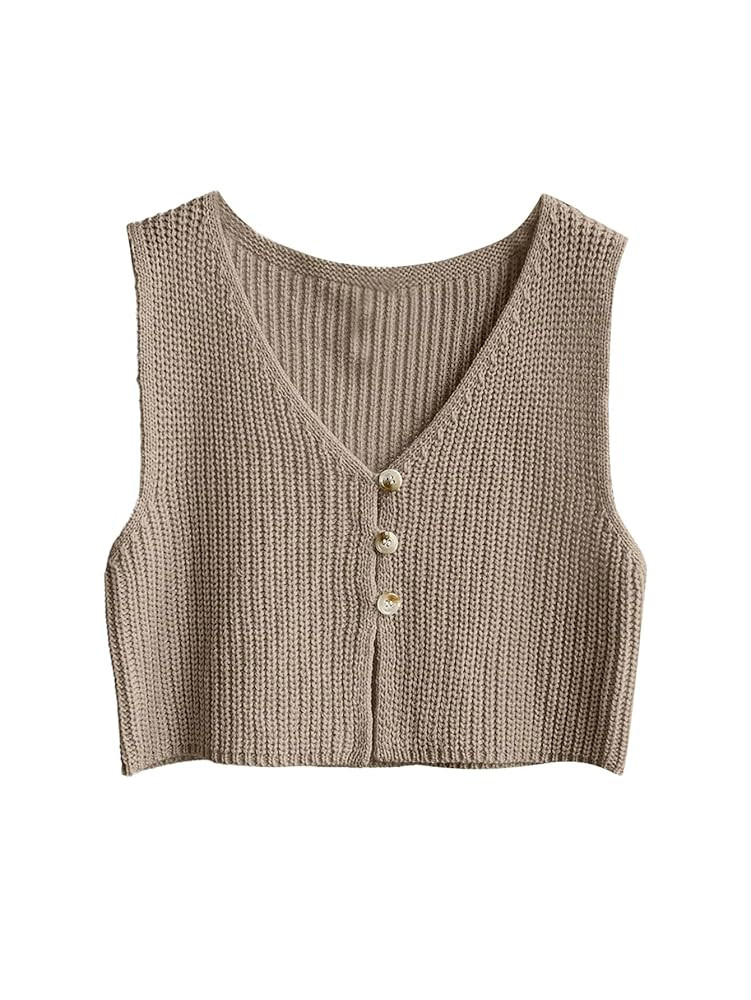SweatyRocks Women's Button Front Sweater Vest Split V Neck Sleeveless Crop Knit Tops | Amazon (US)