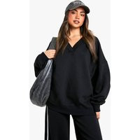 Womens V Neck Oversized Sweatshirt - Black - S | boohoo (US & Canada)