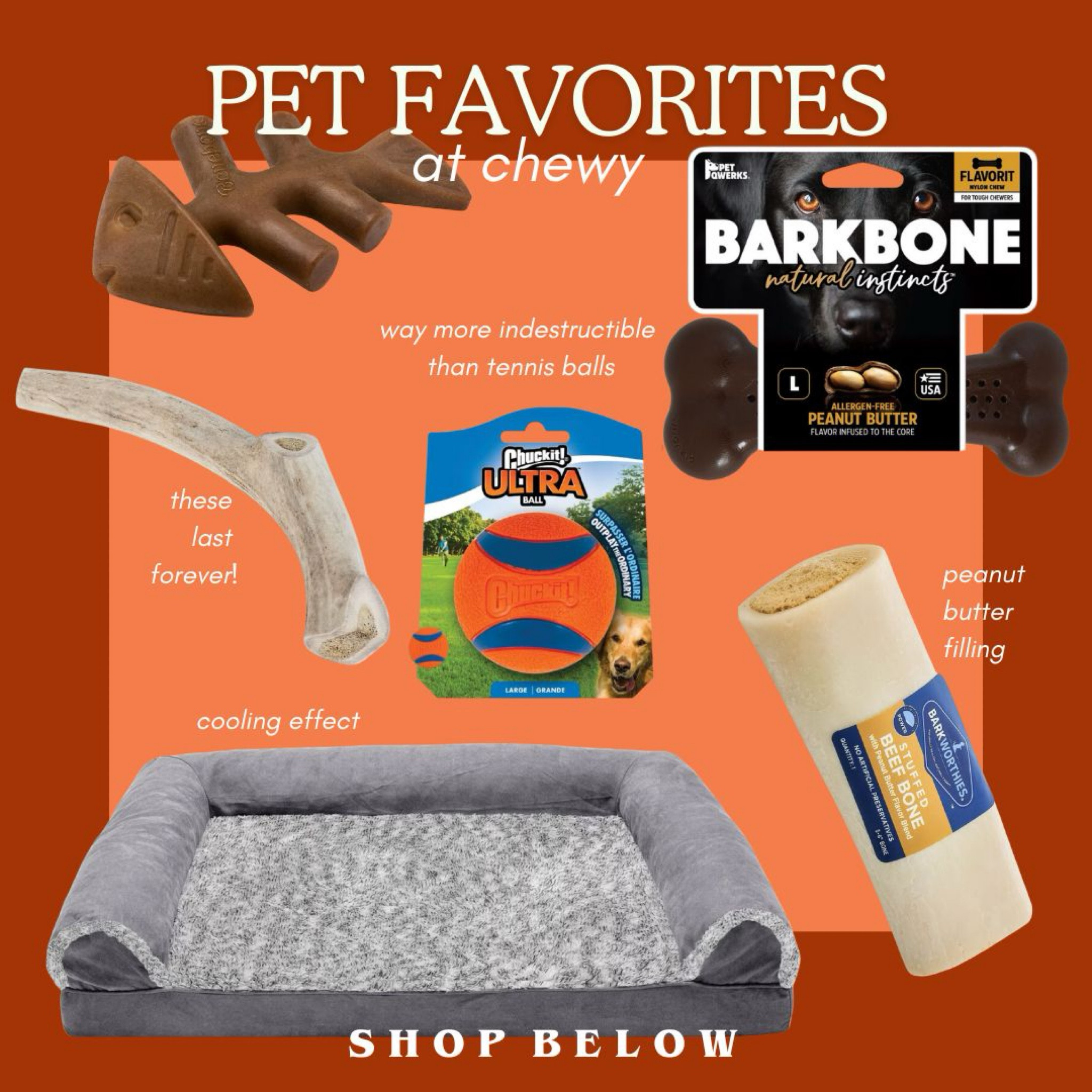 Dog picks from chewy! My dogs are heavy chewers and these bones have lasted a long time. We have two of these dogs beds, they have a cooling effect. These antler bones are a must have. 

Dogs, pets, dog toys, dog bones, balls, dog bed, dog treats, 

#LTKfamily #LTKsalealert #LTKfindsunder50