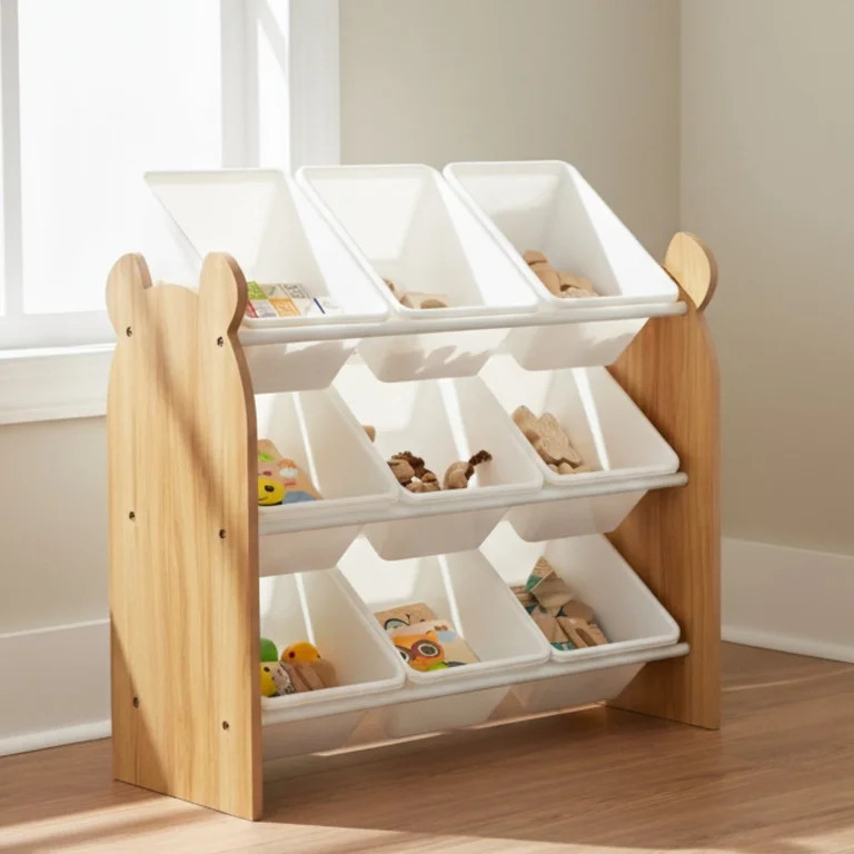 Humble Crew Teddy Bear Kids Toy Storage Organizer with 9 Plastic Storage Bins, White | Walmart (US)