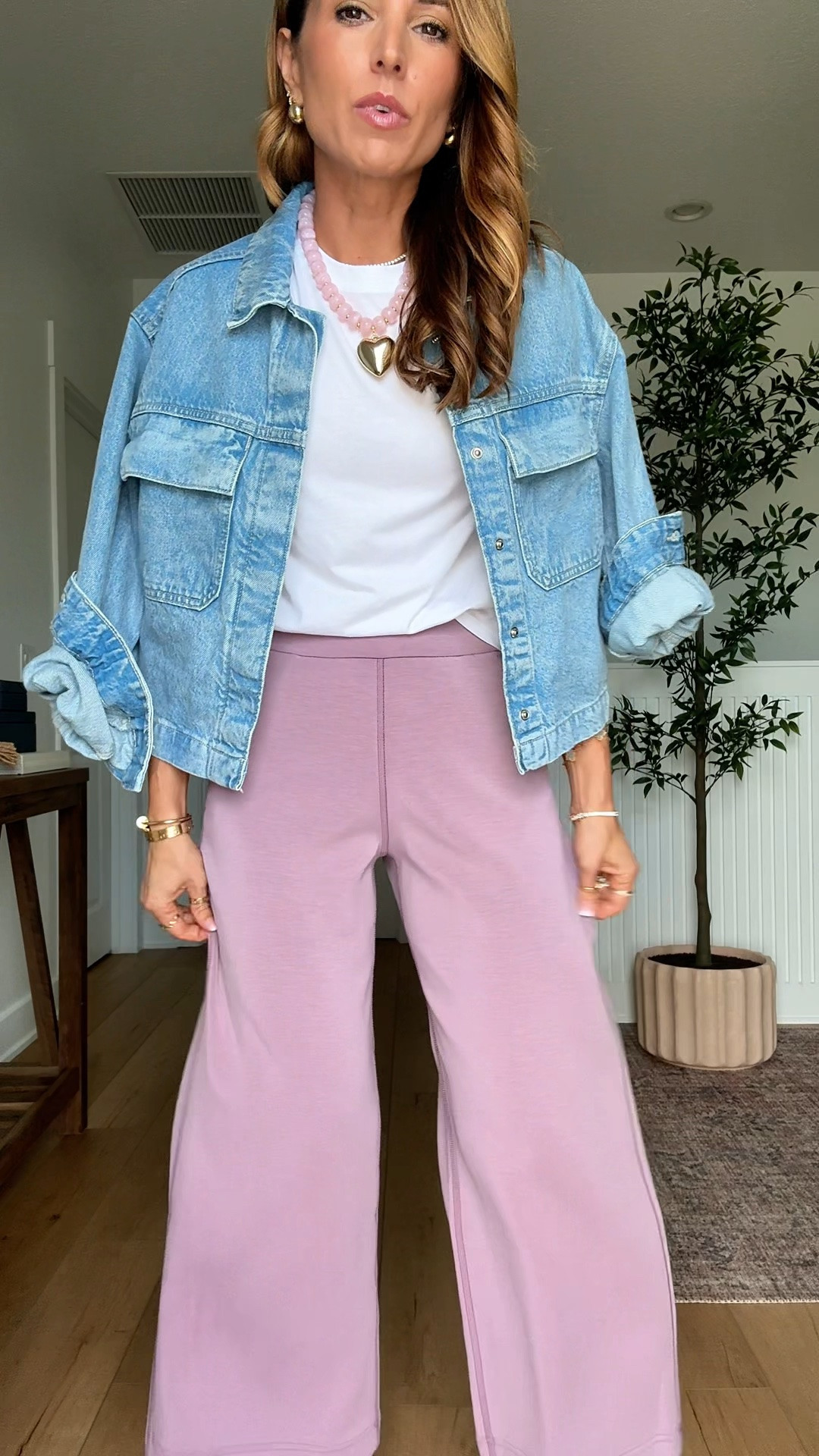 My casual mom outfit of the day! Travel outfit. Casual style. Everyday outfit. Summer outfit. I just love these Amazon modal-blend pants!! Wearing XXS. The best white t-shirt in XS. Target denim jacket in XS. Target buckle sandals are TTS.

#LTKootd #LTKPetite #LTKTravel
