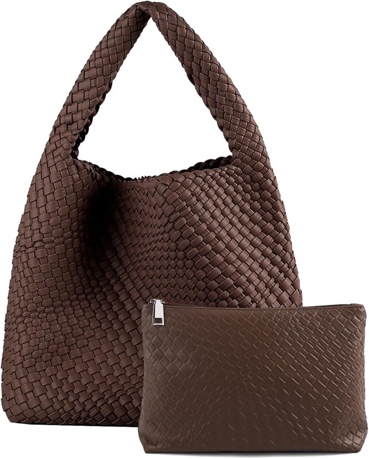 Woven Tote Bag For Women,Vegan Leather Hand Woven Handbags And Purse,Shoulder Bag Top-Handle Bag ... | Amazon (US)