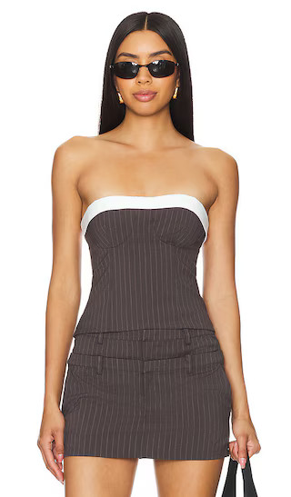 Ashley Top in Grey Pinstripe | Revolve Clothing (Global)