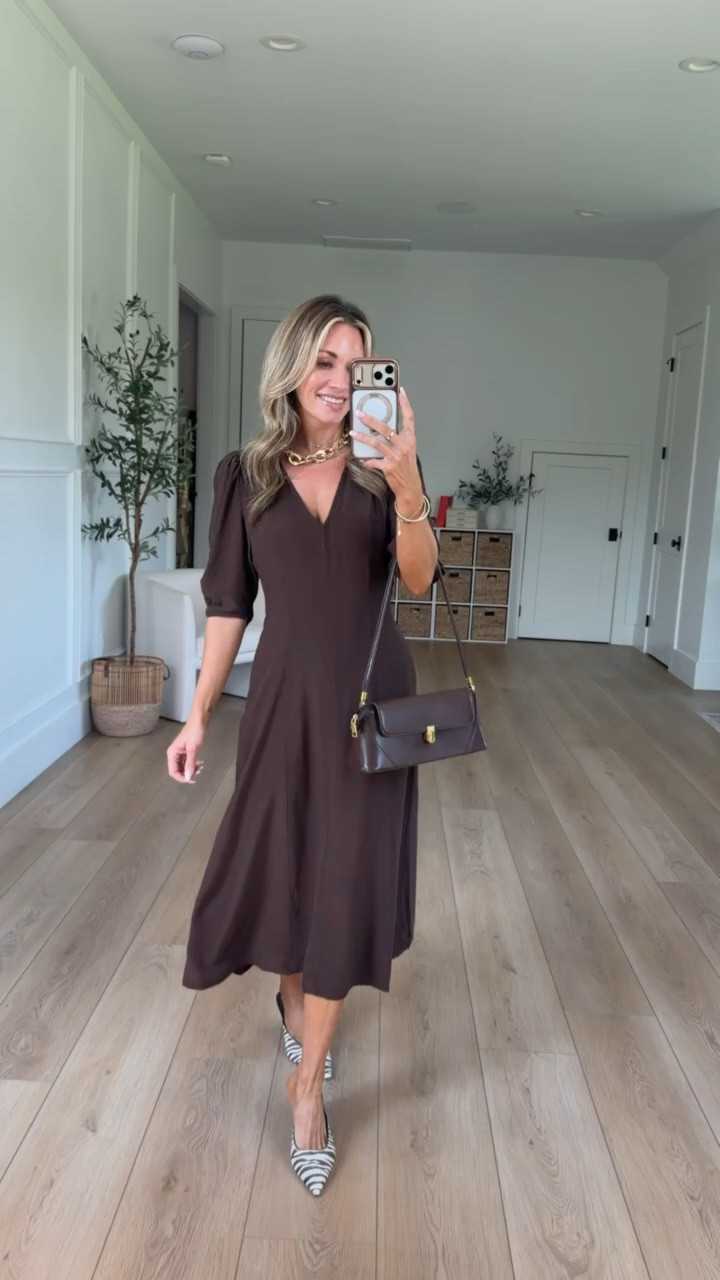 the prettiest brown midi dress for fall! so obsessed & cannot wait to wear it to my next event! 🤎
I am 5’2” & wearing my true size xsmall!

#LTKSeasonal #LTKPetite