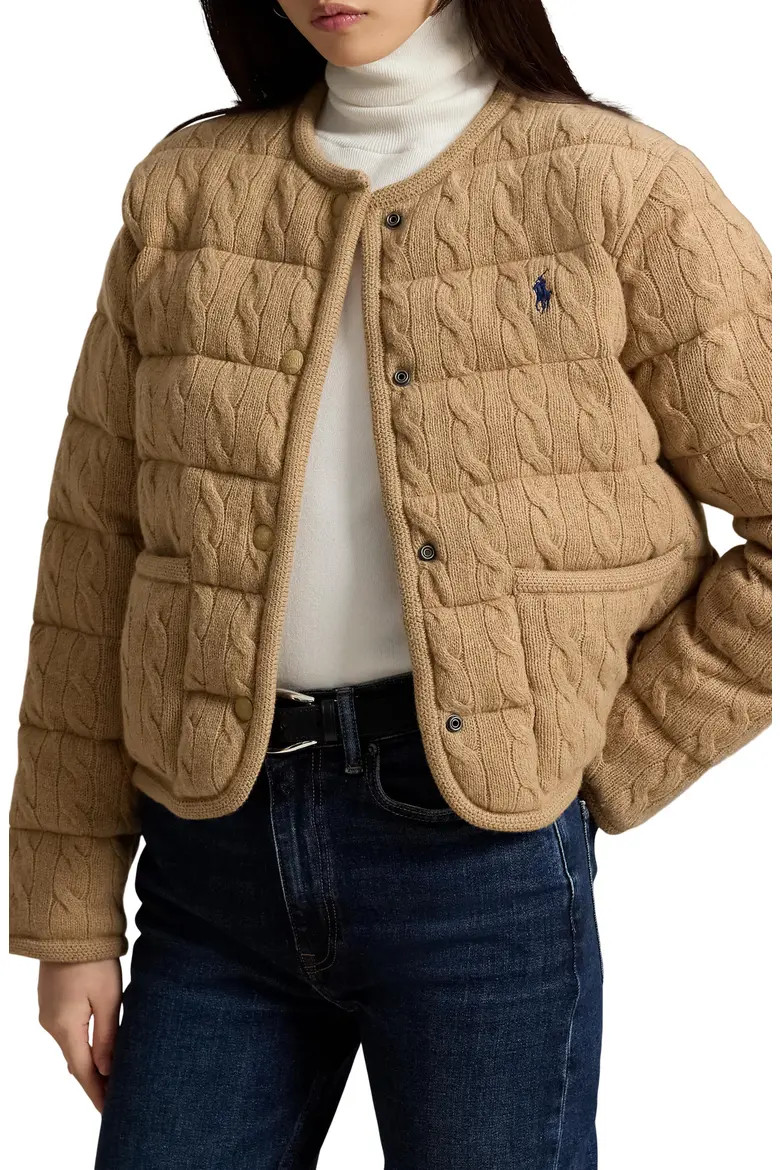 Padded Cable Stitch Wool & Cashmere Puffer Jacket (Women) | Nordstrom | Nordstrom
