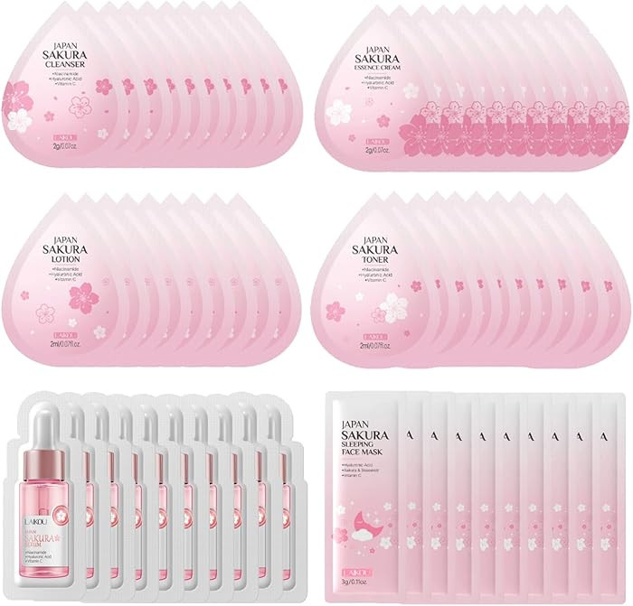 Sakura Travel Skincare Sets, 60pcs Mini Travel Skin Care kit Including Cleanser, Toner, Lotion, S... | Amazon (US)