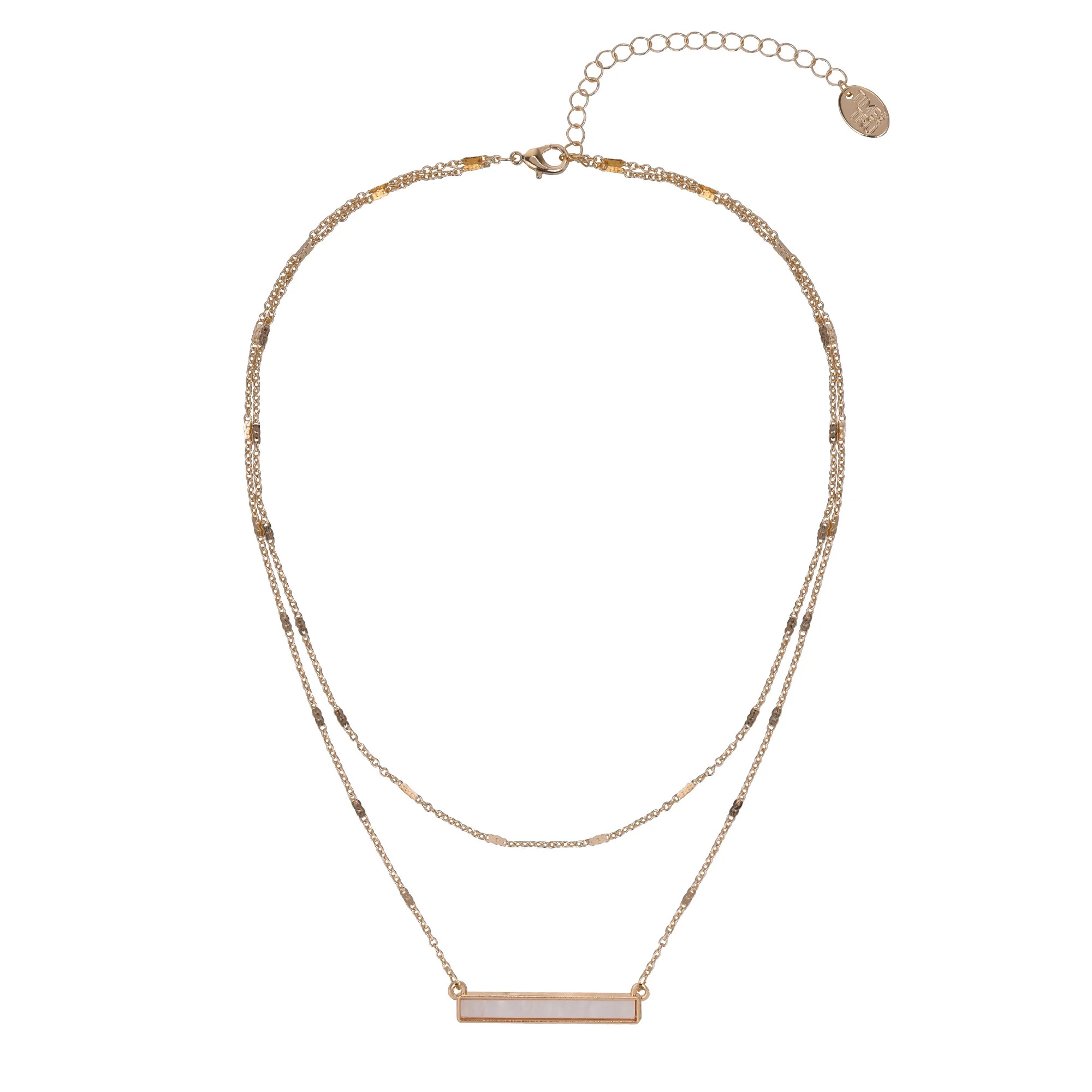 Time and Tru Adult Women's Gold Tone Mother of Pearl Bar Metal Pendant Necklace - Walmart.com | Walmart (US)