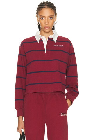 Sporty & Rich Serif Logo Rugby Polo Top in Red | FWRD 