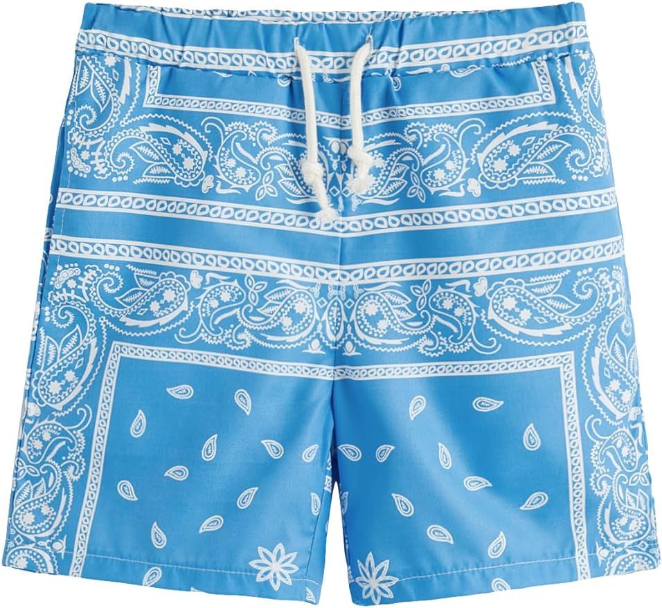 SOLY HUX Boy's Summer Boho Paisley Print Drawstring High Waisted Shorts | Amazon (US)
