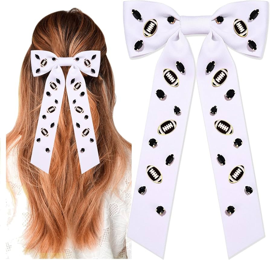Game Day Football Hair Bows Accessories for Women Jeweled Large Ribbon Bow Clips Red Blue Spirit ... | Amazon (US)