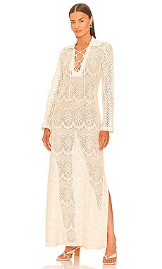 JONATHAN SIMKHAI Zara Crochet Lace Up Maxi in Ceramic from Revolve.com | Revolve Clothing (Global)