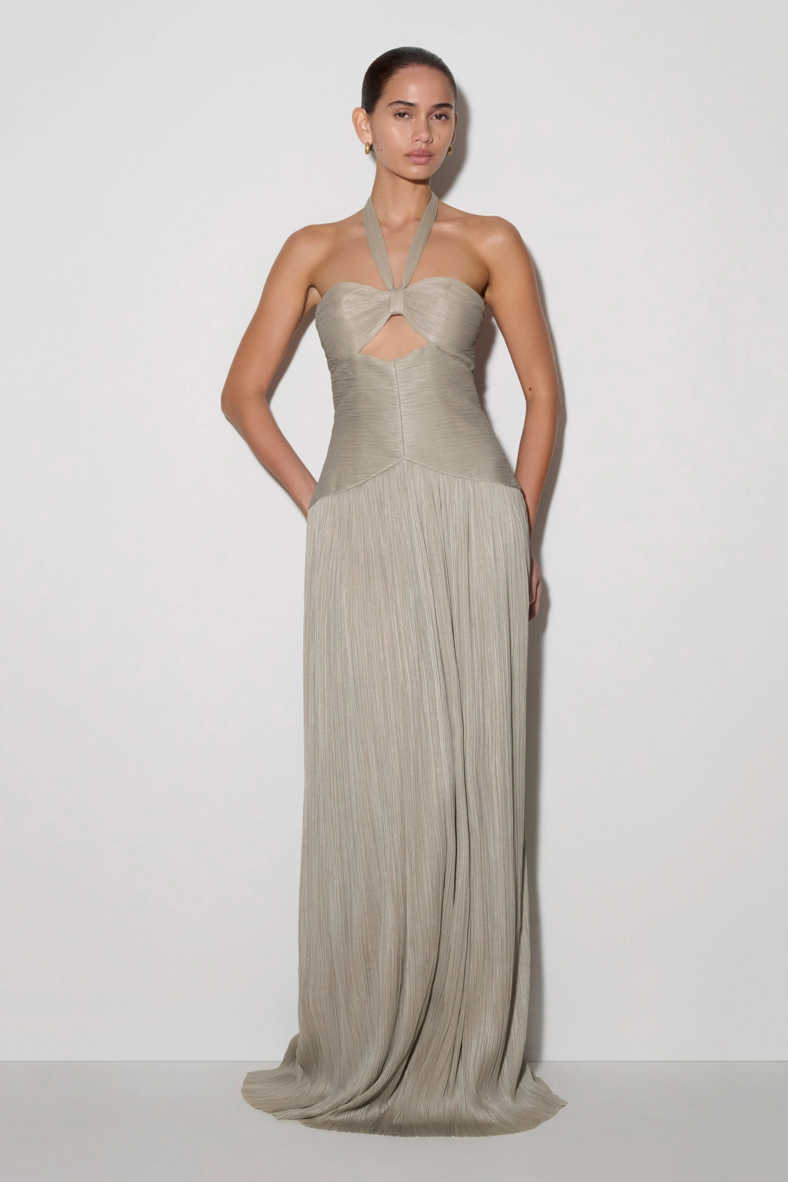Juliette Pleated Chiffon Maxi Dress - Silver | Meshki UK