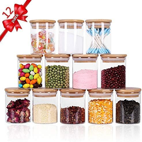 Tzerotone Glass Jars Set,Upgrade Spice Jars with Wood Airtight Lids and Labels, 6oz 12 Piece Small F | Amazon (US)