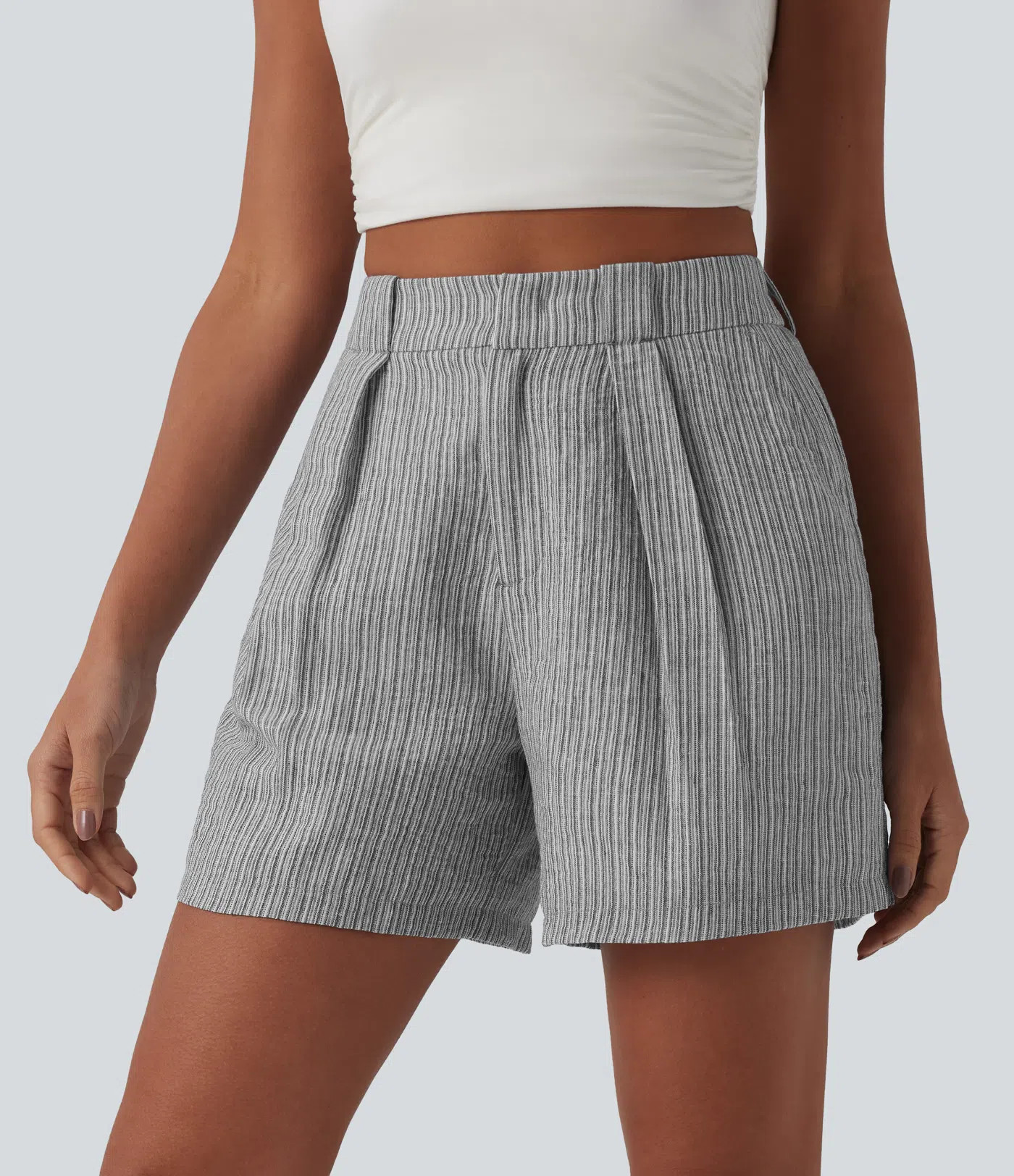 Women’s High Waisted Casual Linen-Feel Baggy Shorts with Pockets - Halara | HALARA