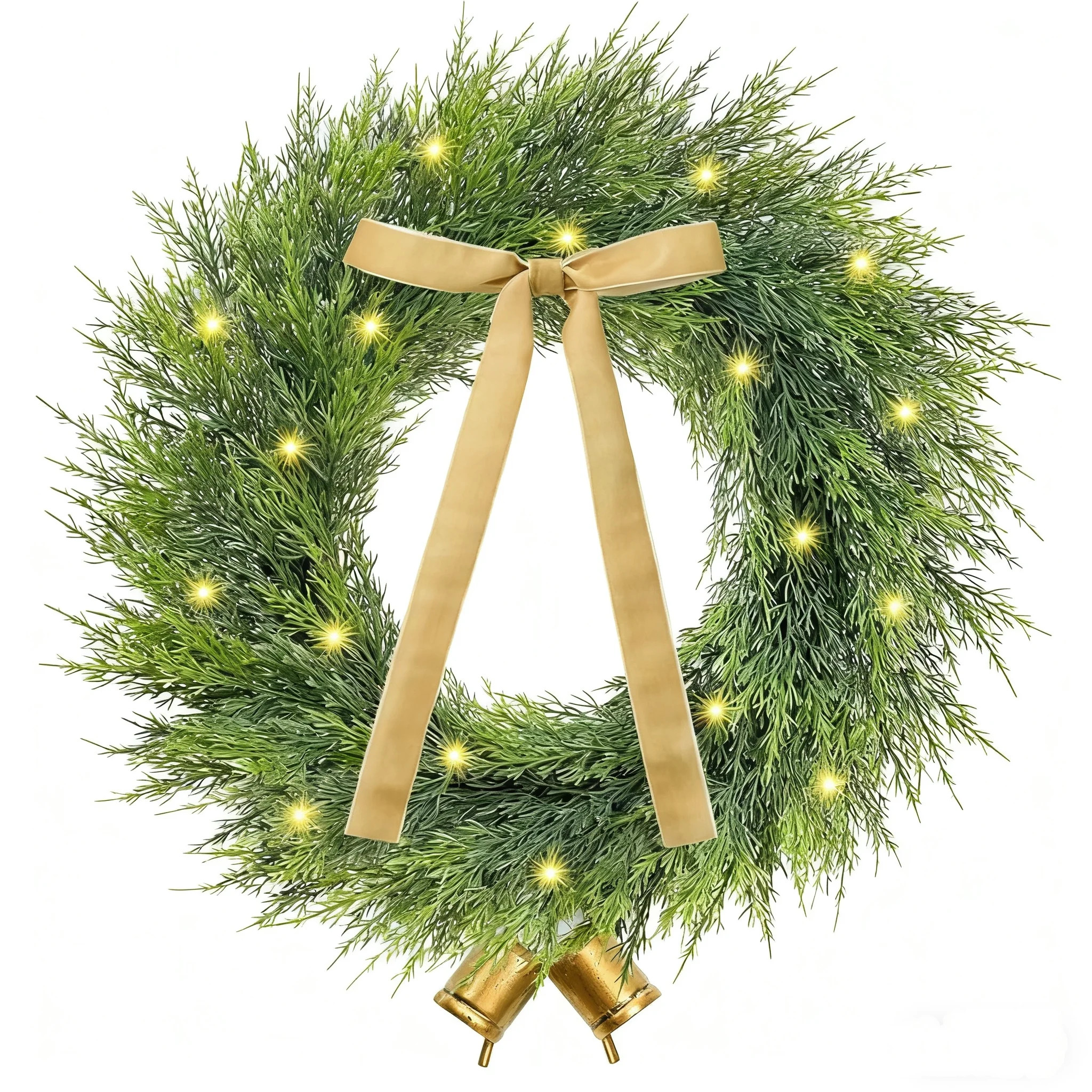 Yastouay 24 inch Christmas Wreath for Front Door, Christmas Norfolk Pine Wreath with Lights, Ribb... | Walmart (US)