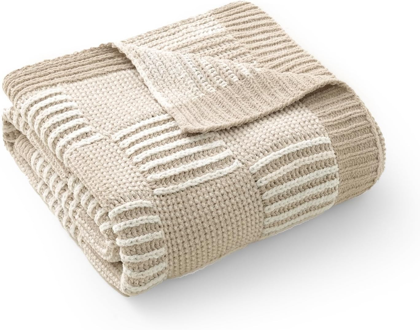 Knit Throw Blanket, Soft Chenille Cozy Breathable Dual Tone Checkered Chunky Decorative Blanket f... | Amazon (US)