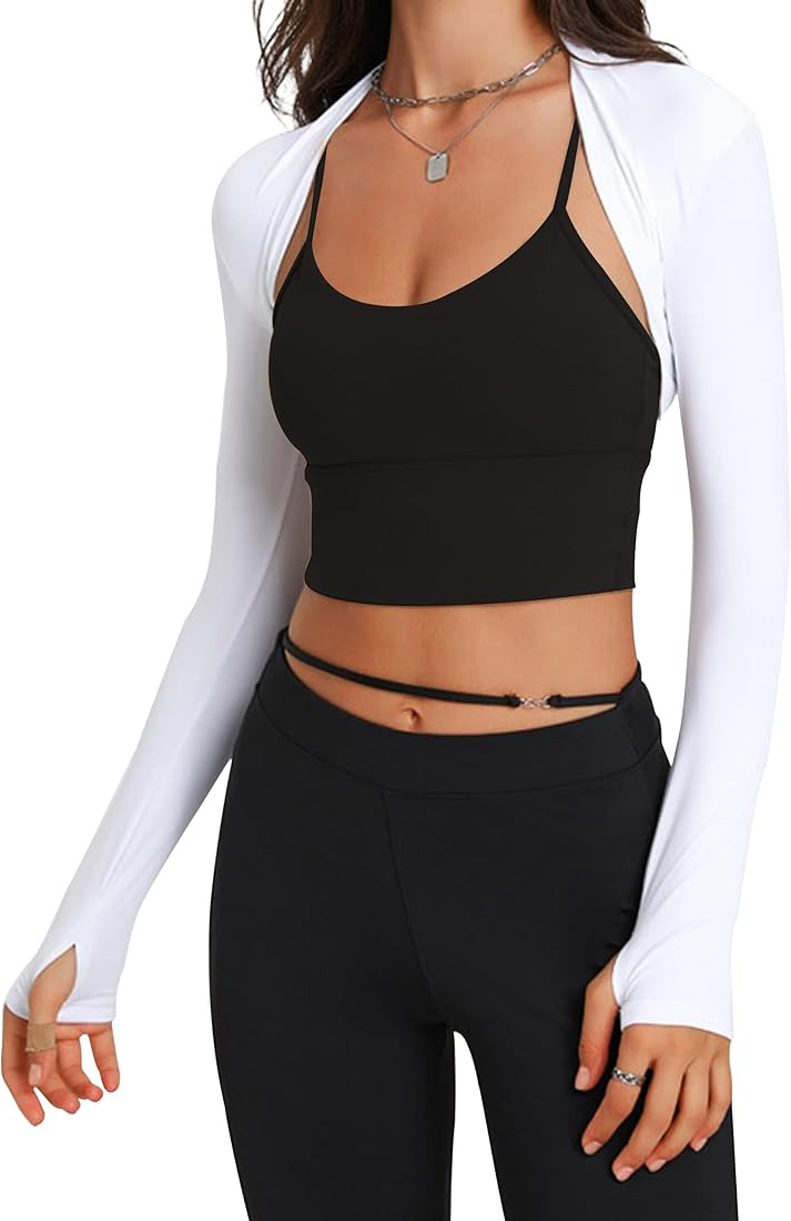 MISSACTIVER Women Workout Long Sleeve Open Front Bolero Athletic Shrug Cardigan Crop Top Arm Slee... | Amazon (US)