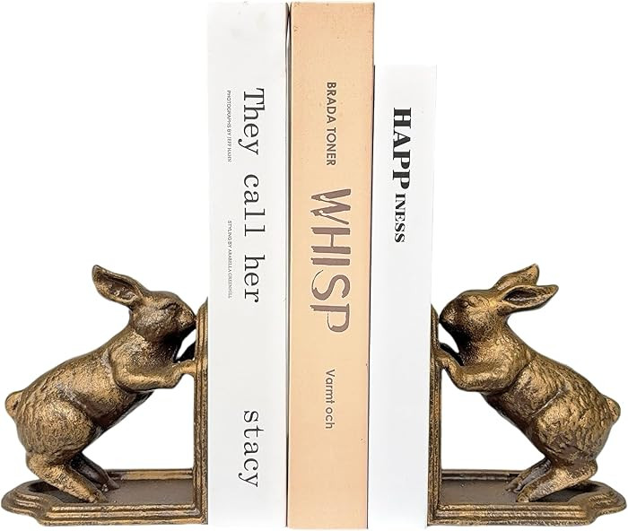 Decorative Bookends Antique Gold Bunny Book Ends, Heavy Duty Cast Iron Book Ends for Shelves,Uniq... | Amazon (US)