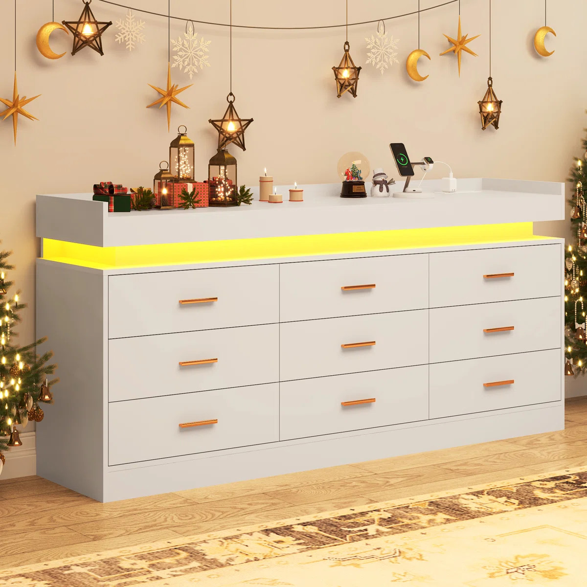 Tyson 9 - Drawer Dresser with LED Strip and Quick-charging Power Station | Wayfair North America