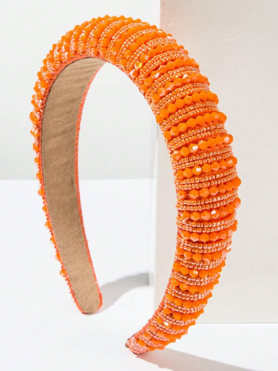 1pc Elegant Handmade Crystal Beaded Hair Hoop, Solid Color, Korean Style, Chic, Versatile For Par... | SHEIN