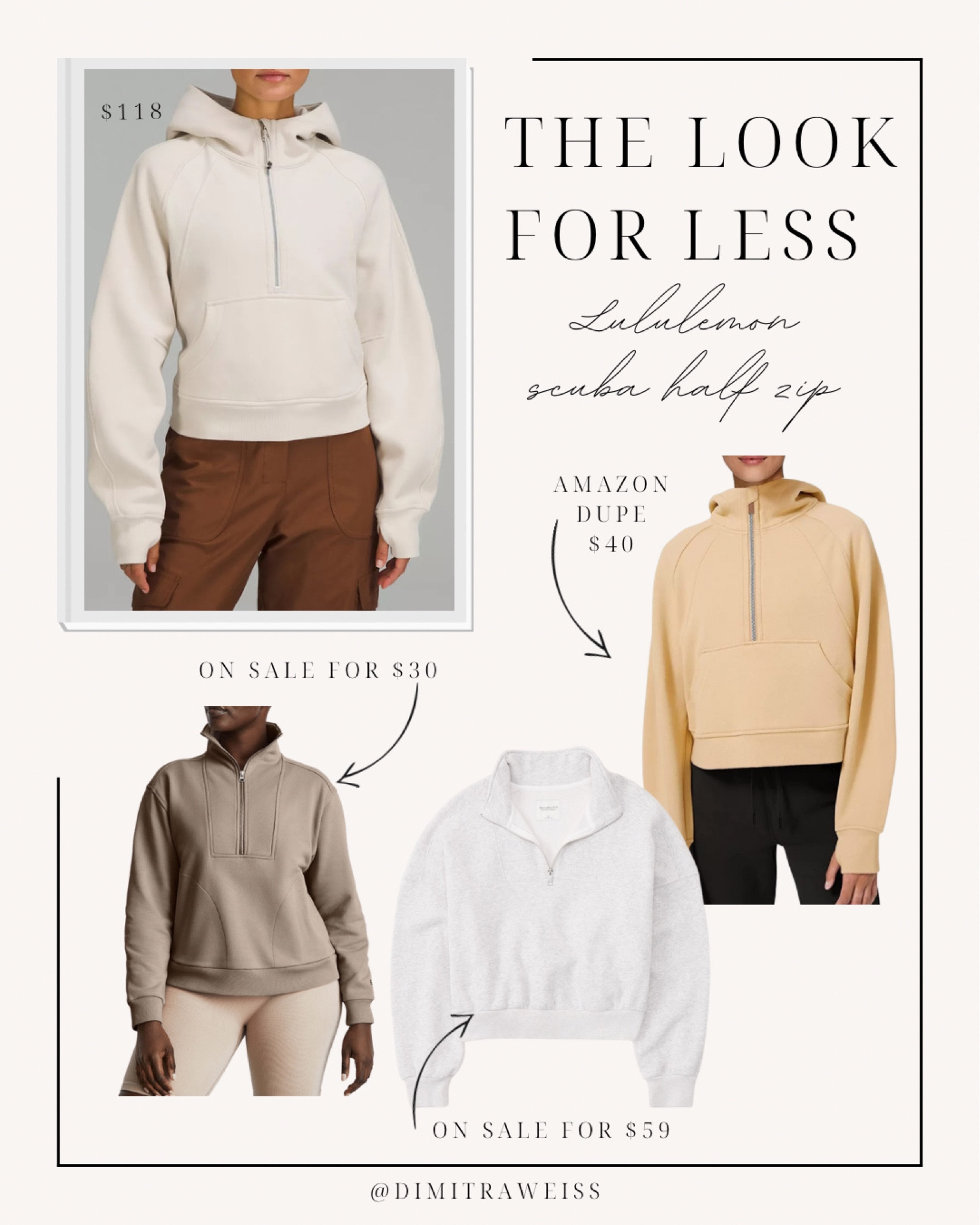 Lululemon scuba half zip dupes 🤍

#LTKstyletip #LTKunder50