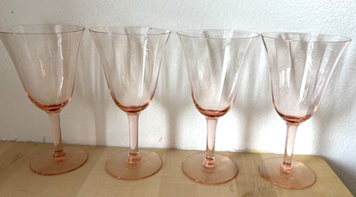 Set of 4 Vintage Tiffin Pink Optic Water Wine Stem Glasses - Depression Glass | eBay US