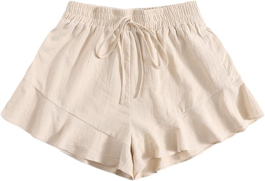 Floerns Women's Solid Drawstring High Waist Ruffle Hem Casual Wide Leg Shorts | Amazon (US)