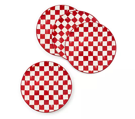SHWK 7/14 MacKenzie- Childs Set (4) Cherry Check Dinner Plates - QVC.com | QVC