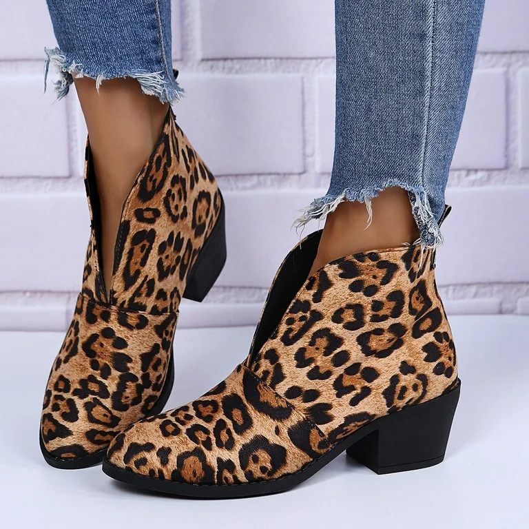 Aueoeo Womens Winter Boots Ankle Boots Winter Boots Women Leopard Print Shoes Casual Ankle Boots ... | Walmart (US)