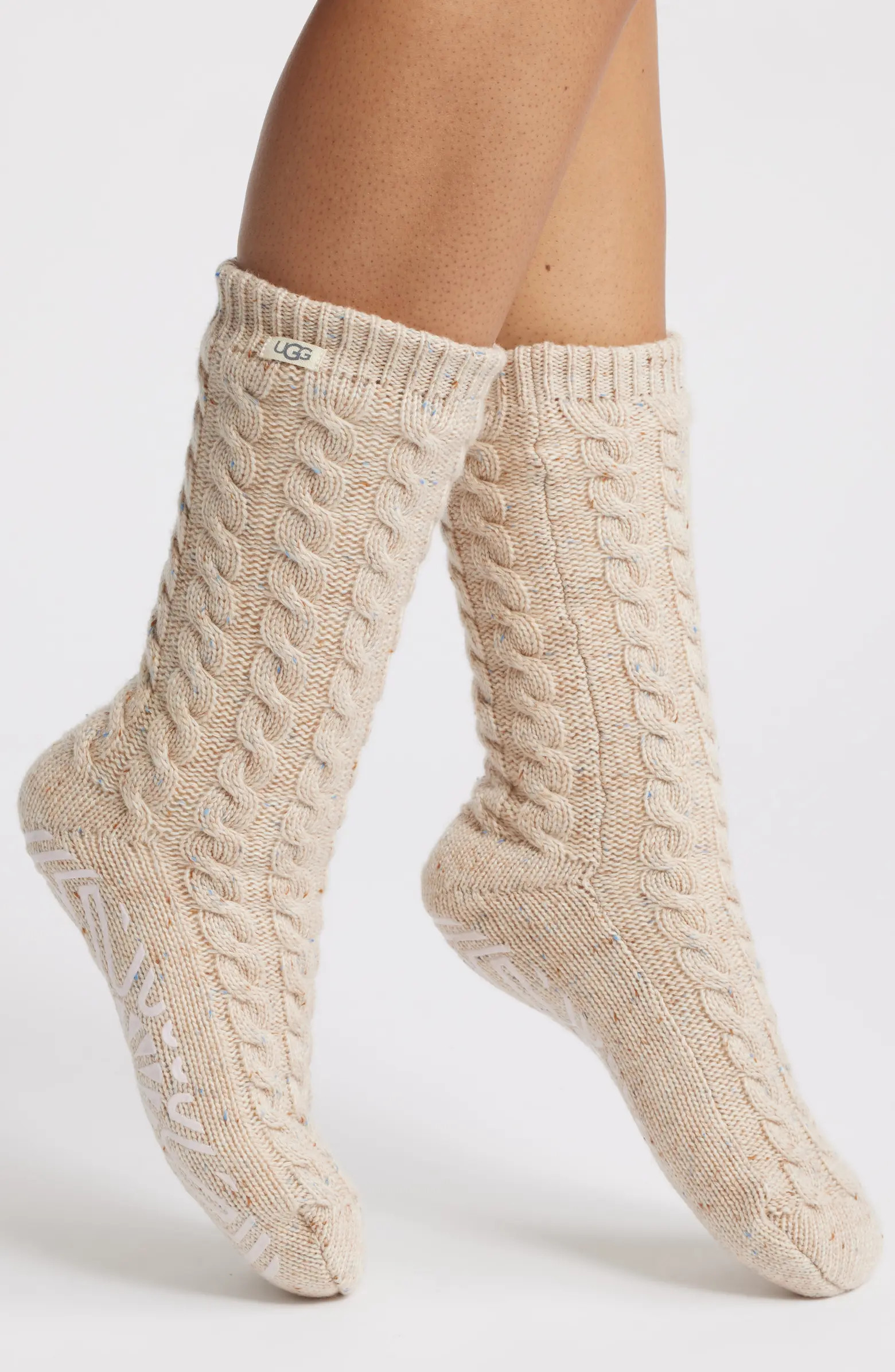 UGG® Elowyn Fleece Lined Cable Gripper Crew Socks | Nordstrom | Nordstrom