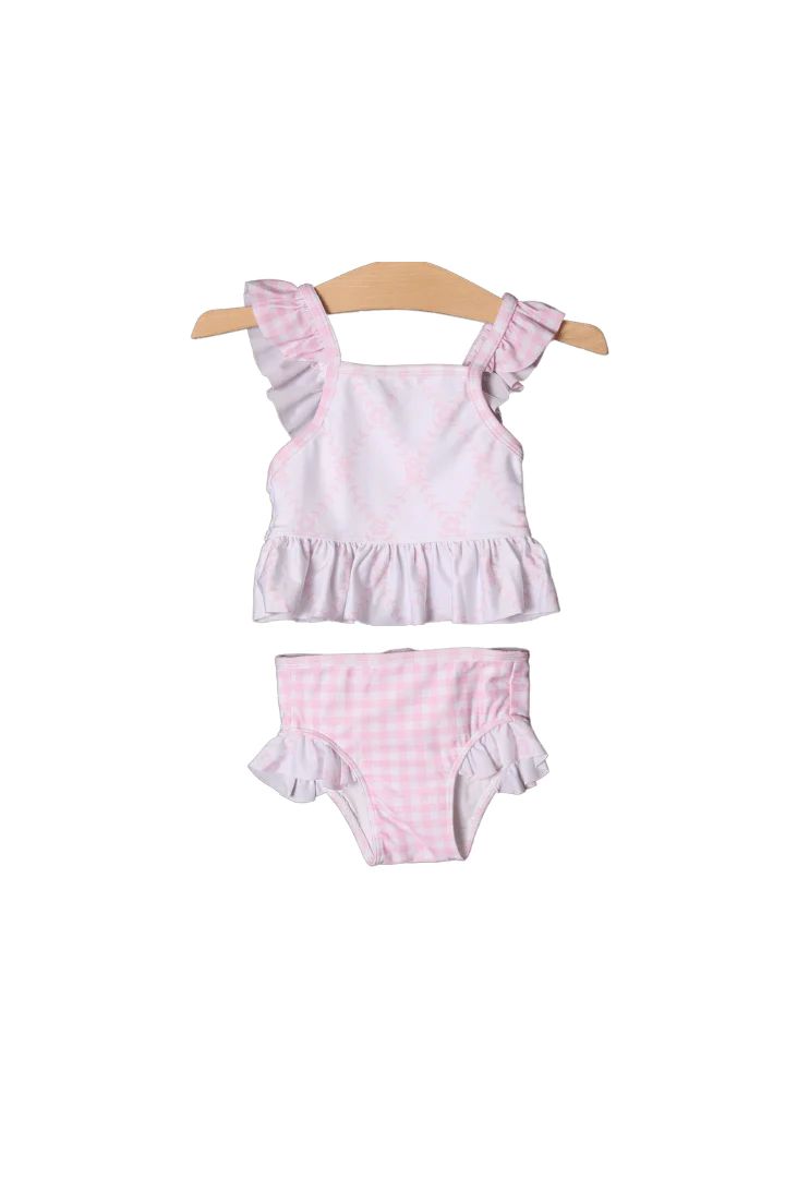Pink Floral Trellis/Gingham 2 Piece Swimsuit | The Smocked Flamingo