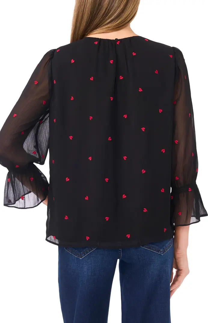 Embroidered Heart Bell Sleeve High-Low Top | Nordstrom