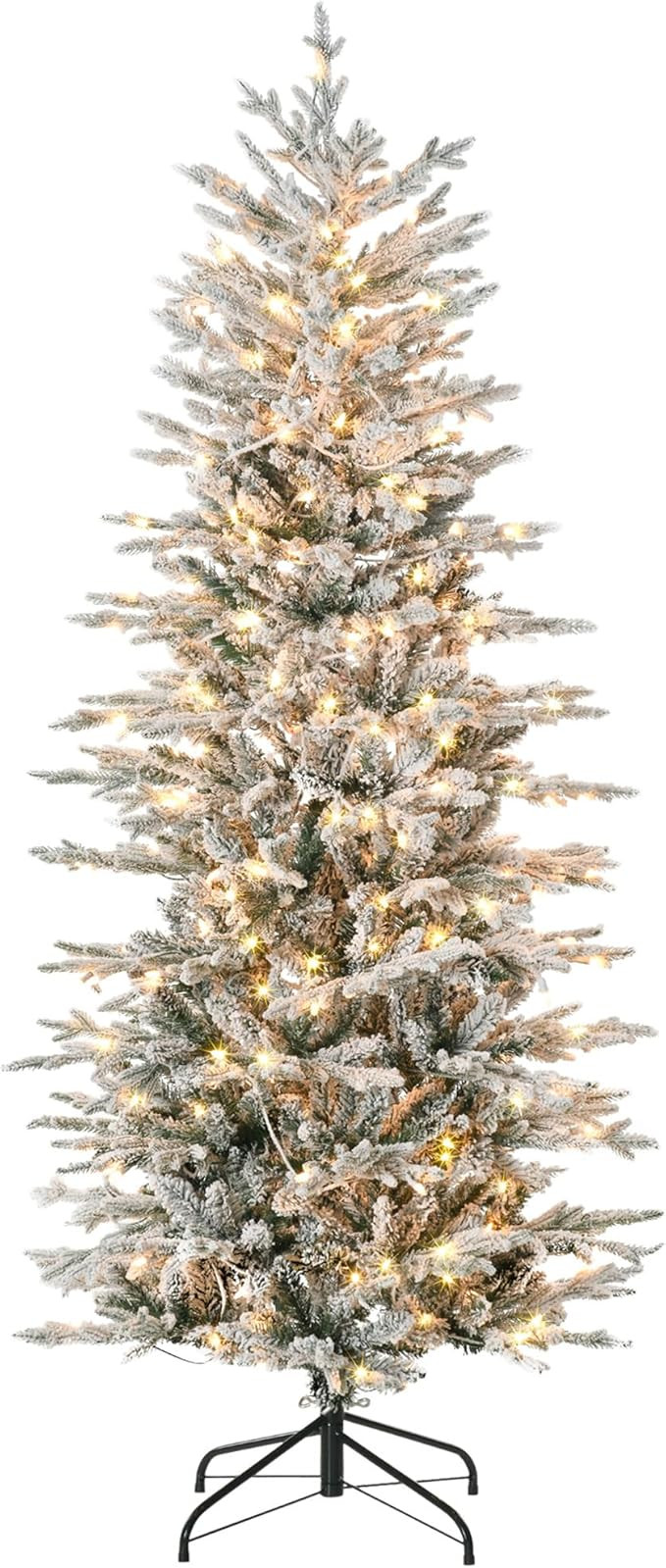HOMCOM 6ft Tall Prelit Artificial Christmas Tree Holiday Décor with 636 Snow Flocked Branches, 2... | Amazon (US)