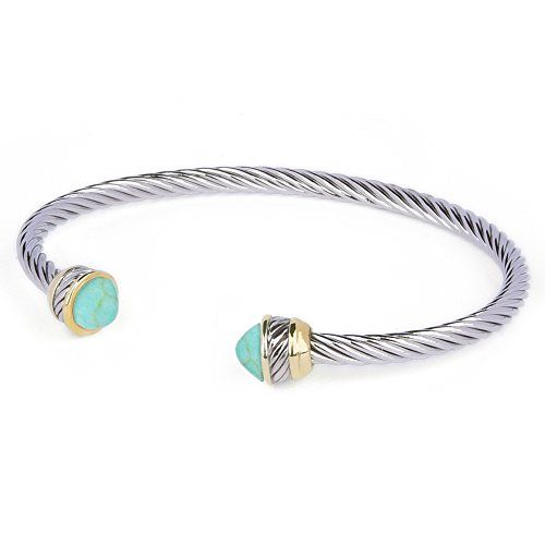 Cabochon Opaque Stone Two Tone Rope Open Cuff Bangle - Turquoise - BB9163T | Amazon (US)