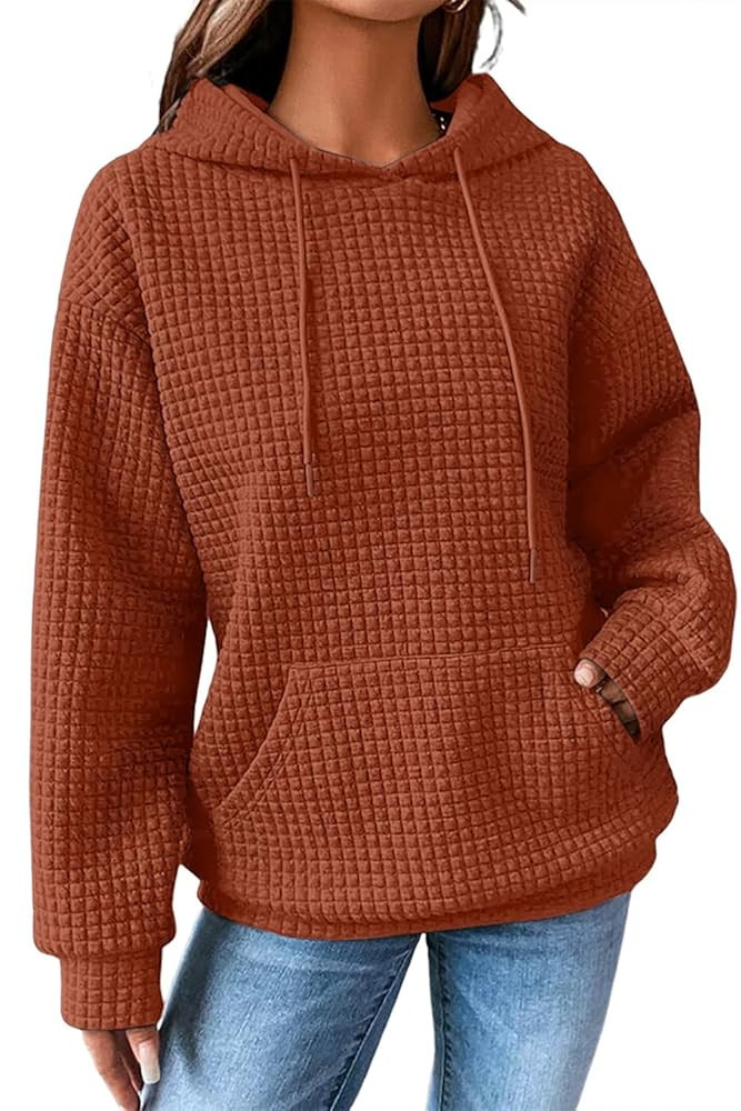 SHEWIN Womens Hoodies Casual Long Sleeve Drawstring Waffle Pullover Tops Loose Hooded Sweatshirt ... | Amazon (US)