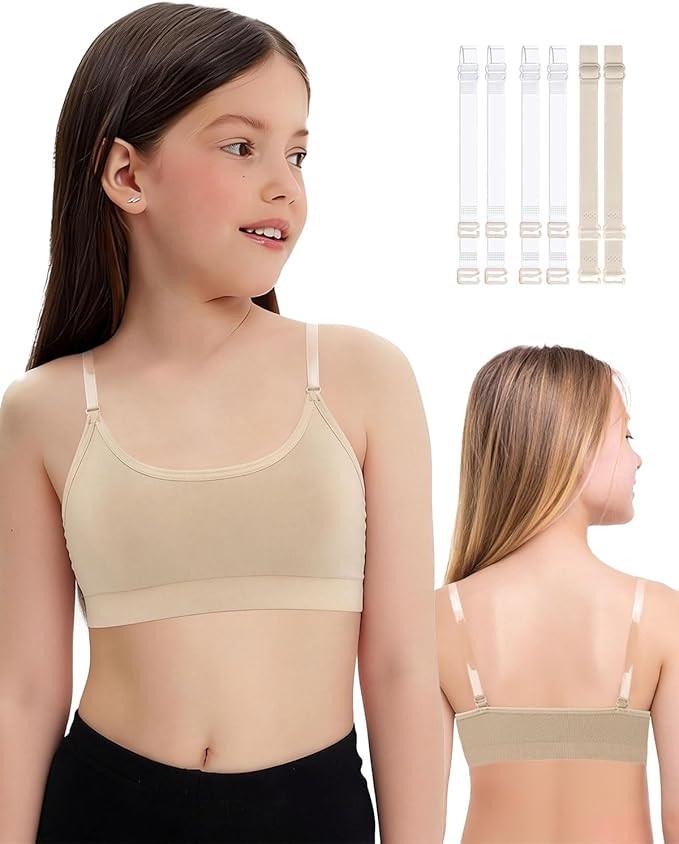 iMucci Girl Dance Bra Seamless Girls Nude Bra with 2 Pair Adjustable Replace Clear Straps Silicon... | Amazon (US)