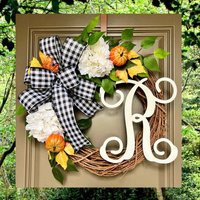 Fall Monogram Wreath, White Pumpkin Burlap Fall Wreath With Letter, Hydrangea Wreaths, Front Door Autumn Decor | Etsy (US)