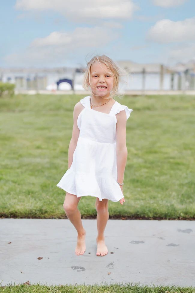 CAITLIN COVINGTON X PINK LILY Girls Kennedy Ivory Bow Back Dress | Pink Lily