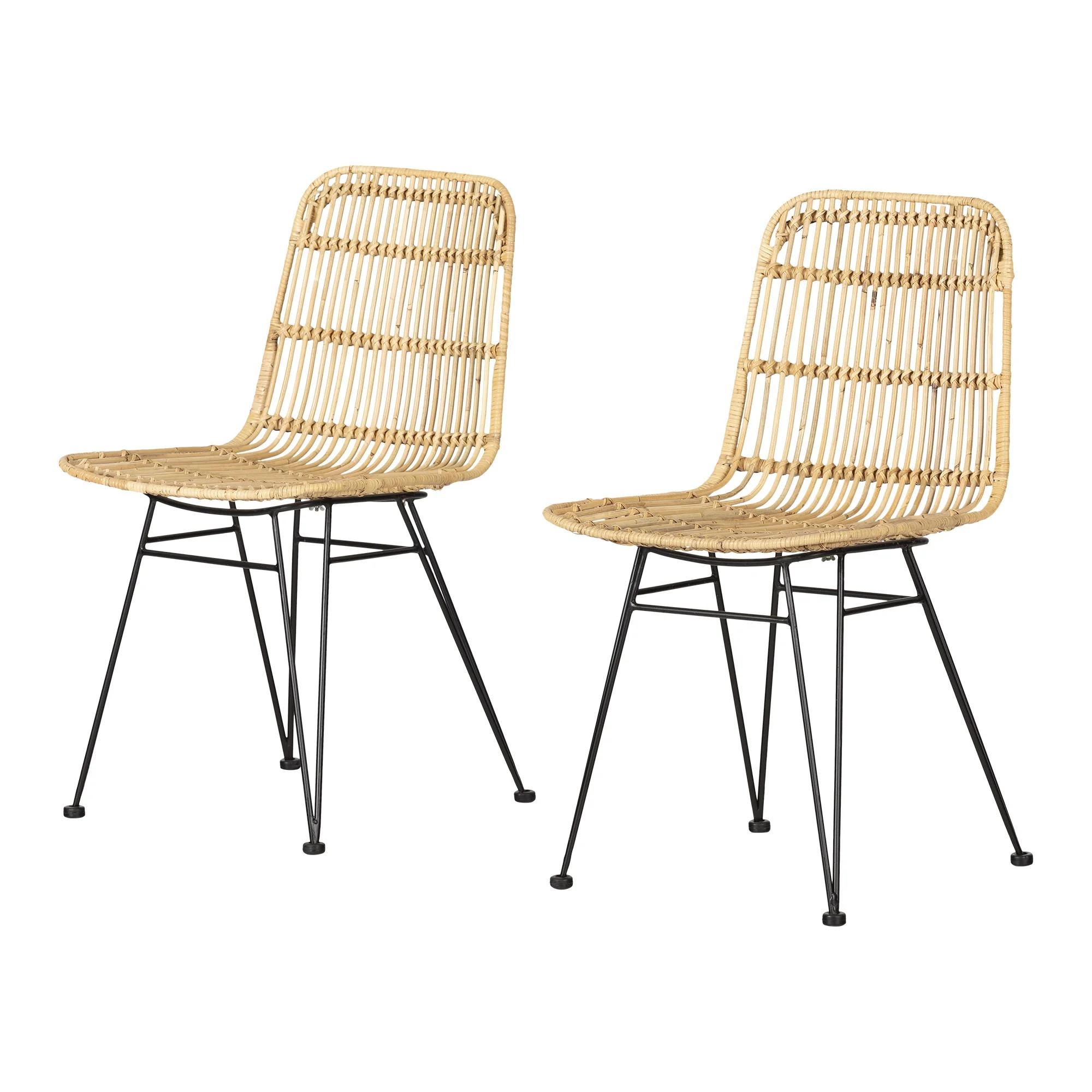 Balka Rattan Dining Chair, Set of 2 Rattan and Black - Walmart.com | Walmart (US)