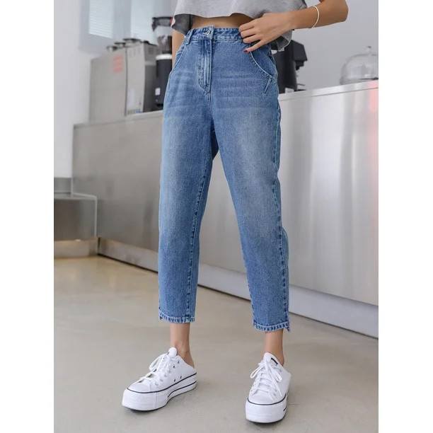 Women's High Rise Crop Mom Jeans 21760W31112 - Walmart.com | Walmart (US)